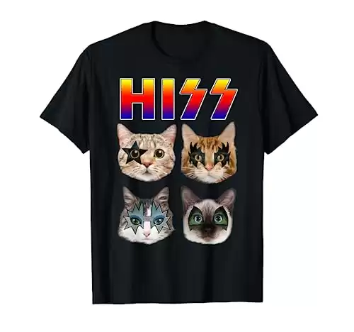 Hiss Funny Cats Kittens Rock Rockin Short Sleeve T-shirt Gift Tee Pun