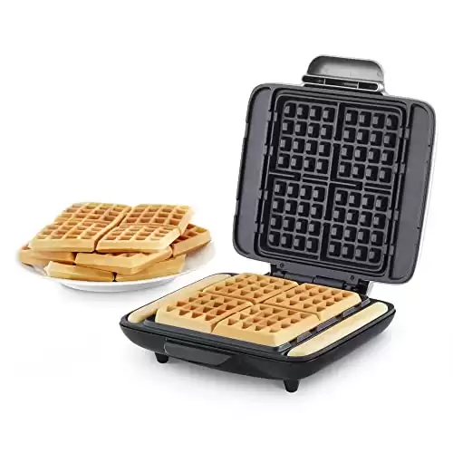 Dash Deluxe No-Drip Waffle Iron Maker Machine 1200W + Hash Browns, or Any Breakfast, Lunch, & Snacks with Easy Clean, Non-Stick + Mess Free Sides, Silver