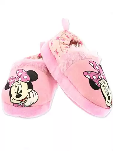 Minnie Mouse Toddler Girl's Plush A-Line Slippers (7-8 M US Toddler, Pink)