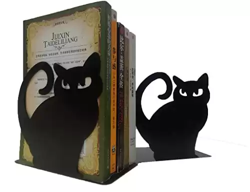 Winterworm Cute Vivid Lovely Persian Cat Nonskid Thickening Iron Metal Bookends Book Organizer for Library School Office Home Study Desk Organizer (Black)