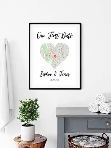 Personalised Where We Met | First Date, Engaged | Wedding Day | Location Print Map - Gift For Wife, Husband, Girlfriend, Boyfriend - Perfect On Valentine'S Day Gitfs Anniversary, Birthday