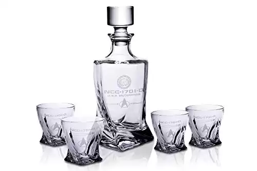 Star Trek: The Next Generation 5-Piece Whiskey Decanter Set | USS Enterprise Themed Party Shot Glasses For Home Barware Collection | Each Glass Holds 10 Ounces