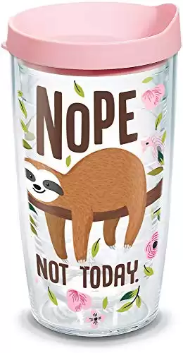 Tervis Sloth Nope Not Today Made in USA Double Walled Insulated Tumbler Travel Cup Keeps Drinks Cold & Hot, 16oz, Classic