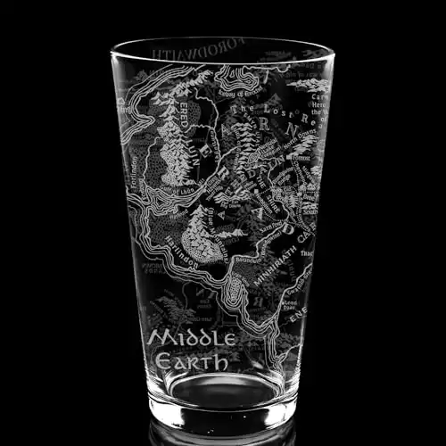 MAP OF MIDDLE EARTH Engraved Pint Glass | Inspired by Lord of the Rings and Middle Earth | Great LOTR Gift Idea!