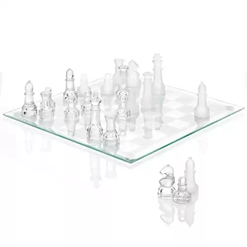 Srenta Fine Glass Chess Set Game, Modern Clear Chess Set, Deluxe Chess Set Glass Chess Board Set with Solid Clear & Frosted Chess Glass Pieces | 9.7’’ Crystal Chess Boards Sets, Felt Padding I...