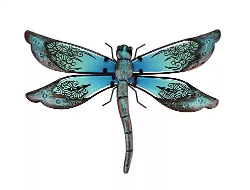 LIFFY Metal Dragonfly Wall Decor - Outdoor Wall Decor Garden Dragonfly Decor for Patio - Dragonfly Metal Wall Art for Living Room, Bedroom, Dragonfly Gifts(14inch, Metal&Glass)