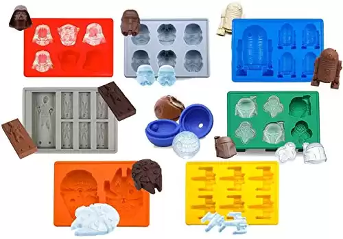 Set of 8 Star Wars Silicone Ice Trays / Chocolate Molds: Stormtrooper, Darth Vader, X-Wing Fighter, Millennium Falcon, R2-D2, Han Solo, Boba Fett, and Death Star