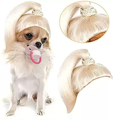 NARFIRE Pet Wig Blonde Ponytail, Dog Costume Synthetic Wigs for Dog Festival Party Decor Headwear