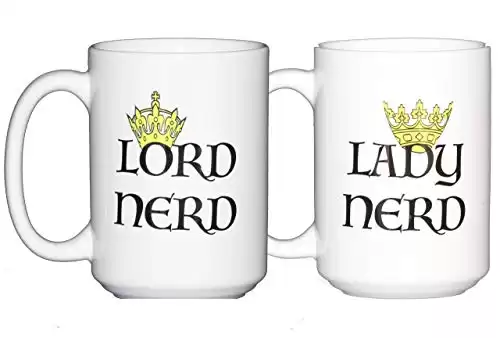 Lord Nerd - Lady Nerd - Geeky Coffee Mug Set - Nerdy Wedding Present (Set of Two)