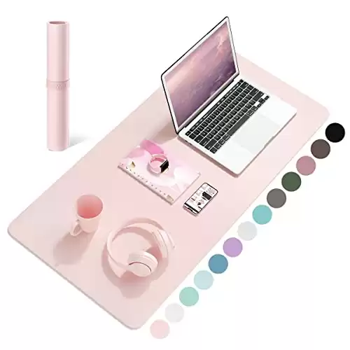 Non-Slip Desk Pad,Mouse Pad,Waterproof PVC Leather Desk Table Protector,Ultra Thin Large Desk Blotter, Easy Clean Laptop Desk Writing Mat for Office Work/Home/Decor(Pink, 31.5" x 15.7")