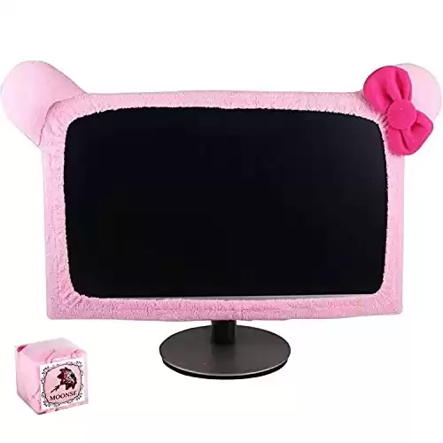 Monfurise 20"-29" Lovely Cute Dustproof Computer Monitor Cover with Cat Ear Laptop TV LCD Screen Monitor Decoration Dust Cover Protector, Pink