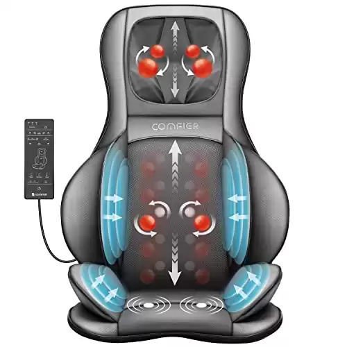 COMFIER Neck and Back Massager with Heat,Shiatsu Massage Chair Pad Portable with Compress & Rolling,Kneading Chair Massager for Full Back,Neck & Shoulder, Full Body,Grey…
