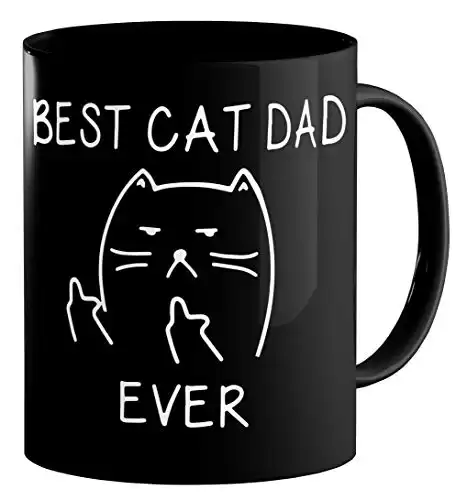 Best Cat Dad Ever funny Cat Lover Gifts Funny Middle Finger Black Coffee Mug unique Birthday Gift For Dad 11 Oz Black Cat Mug