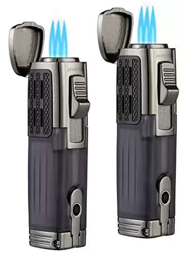TOMOLO Torch Lighter Triple Jet Flame Refillable Butane Cigar Lighter with Cigar Punch,2 Pack,Charcoal