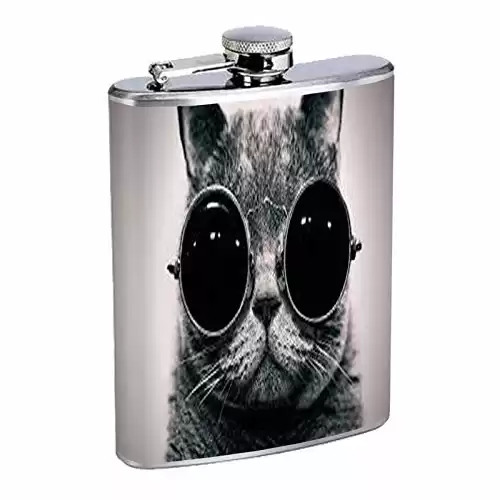 8oz Hip Flask Stainless Steel with Funny Cat Design Highest Quality Is a Great Accessory That Also Compliments a Funny Cat T-shirt,for Men and Women, Also Long Sleeve and Large Size Shirt D7