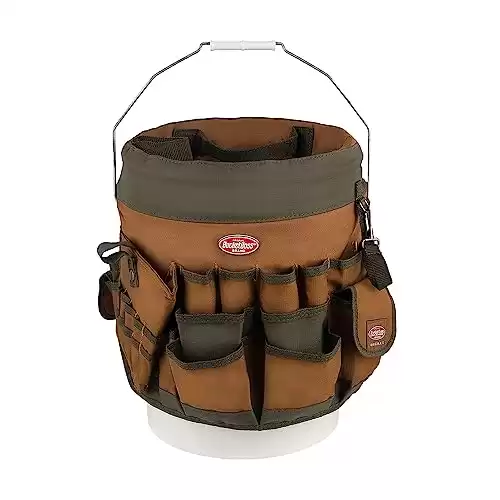 BucketBoss 10056 Bucket Boss 5 Gallon Bucket Canvas Tool Holder and Organizer with 56 Pockets for Bucket Organization in Brown and Green