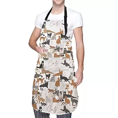 Wisedeal Cute Cat Theme Apron, Animals Pets Kitten Pattern Adjustable Neck Polyester Aprons with 2 Pockets for Cooking Kitchen, Mom Dad Aunt Grandma Christmas Birthday Gifts for Outdoor Grilling BBQ
