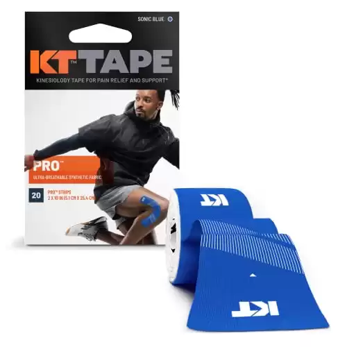 KT Tape, Pro Synthetic Kinesiology Athletic Tape, 20 Count, 10” Precut Strips, Sonic Blue