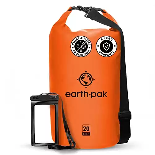 Earth Pak Waterproof Dry Bag - Roll Top Waterproof Backpack Sack Keeps Gear Dry for Kayaking, Beach, Rafting, Boating, Hiking, Camping and Fishing with Waterproof Phone Case