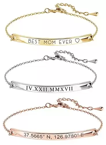 Gold Name Bar Engraved Bracelet Personalized Holiday Christmas Gifts for Women Mom Her Handmade Friendship Custom Anniversary Bridesmaid Wedding Jewelry Birthday Graduation Grandma -12BR