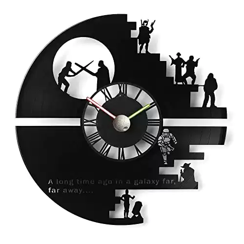 Death Star Clock, Starwar Gift for Men, Vinyl Record Wall Decor for Home, Bedroom, Bathroom, Wars Memorabilia