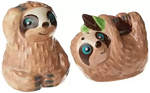 Boston Warehouse Slow Sloth Ceramic Salt & Pepper Salt and Pepper Shakers, 2 Count (Pack of 1), BROWN