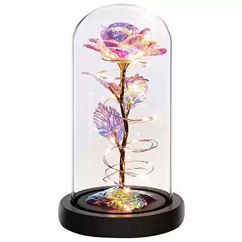 Rose Flower Gifts for Women,Birthday Gifts For Women,Womens Gifts for Christmas,Mom Gift For Xmas,Colorful Rainbow Artificial Flower Rose Light Up Rose in A Glass Dome,Flower Gifts For Her,Anniversary