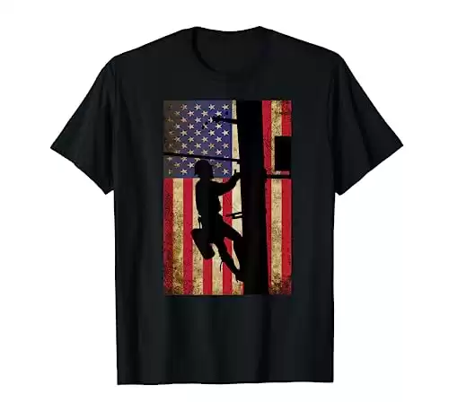 Lineman American Flag Shirt | Electric Cable Lineman Gift