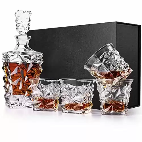 VVM Whiskey Decanter Set, Crystal Decanter Set with 4 Whiskey Glasses, Bar Decor Whiskey Decanter Sets for Men Birthday, Wedding, Father's Day Gifts