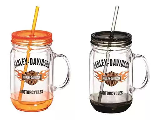 Harley-Davidson Flaming Bar & Shield Mason Jar Cups, 2 Pack Gift Set P24084901
