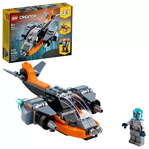 LEGO Creator 3 in 1 Cyber Drone Space Toys, Transforms from Drone to Cyber Mech or Cyber Scooter, Space Toy Building Set, Gift for 6 Plus Year Old Kids, Boys, and Girls, 31111