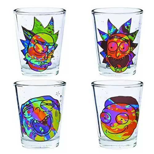 Silver Buffalo Rick and Morty Colorful Faces 4-Pack Mini Glass Set, 1.5-Ounce