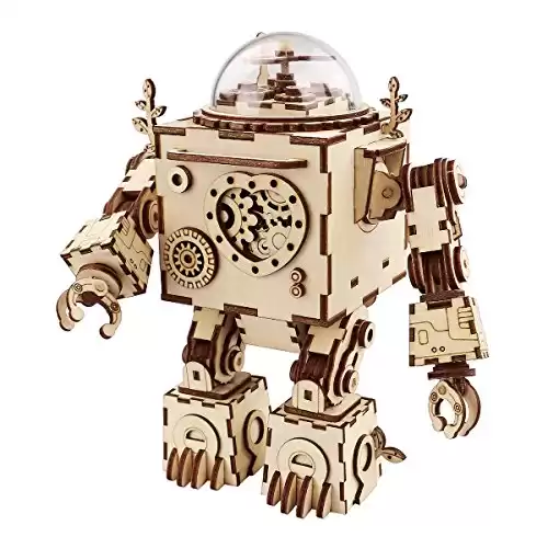 ROBOTIME 3D Puzzle Music Box Wooden Craft Kit Robot Machinarium Toy with Light