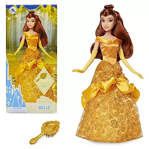 Disney Store Official Princess Belle Classic Doll for Kids, Beauty and The Beast, 11½ Inches, Includes Evening Gloves, Brush, Fully Posable Toy Figure in Glittering Outfit - Suitable for Ages 3+