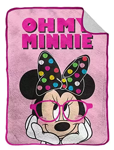 Disney Minnie Mouse Oh My Minnie Flannel Sherpa Blanket - Measures 60 x 80 inches, Kids Bedding - Fade Resistant Super Soft - (Official Disney Product)