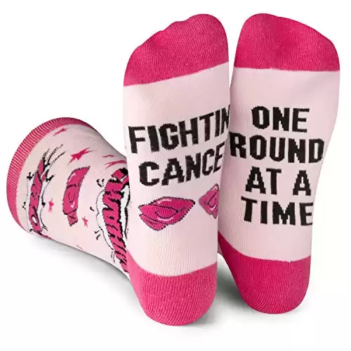 Beat Cancer Socks - Funny Novelty Gift for Cancer Survivor or Chemo Patient - For Women and Men (Pink Boxing Gloves)