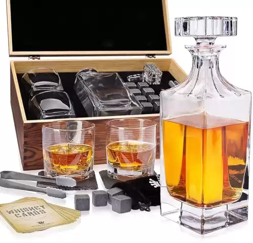 Whiskey Decanter Set with Glasses – Whiskey Decanter Sets for Men – Stones & Coasters – Christmas Gifts for Men, Husband, Dad, Friend – Scotch Whisky Bourbon Decanter Set by Royal Reserve