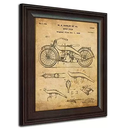 Original Harley Davidson Motorcycle Patent Art Poster Print - Framed Behind Glass 14x17