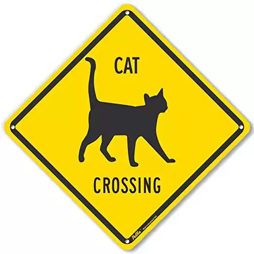 PetKa Signs and Graphics PKAC-0153-NA_10x10 "Cat Crossing" Aluminum Sign, 10" x 10", Black Text with Yellow Background