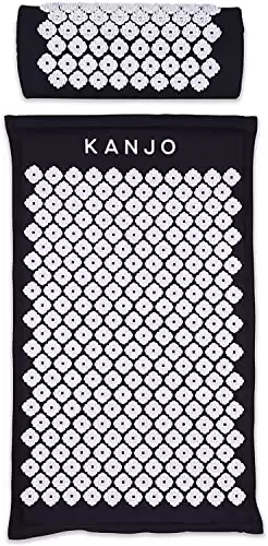 FSA HSA Eligible Kanjo Premium Acupressure Mat and Pillow Set for Back Pain Relief & Neck Pain Relief, with Memory Foam Pillow, Includes Carry Bag, Black