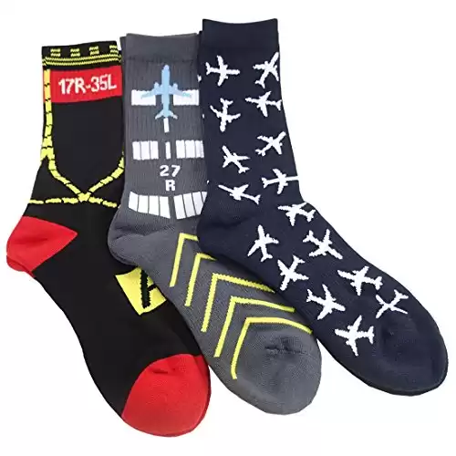 Set of 3-Pairs, Aviation-Themed Premium Crew Socks