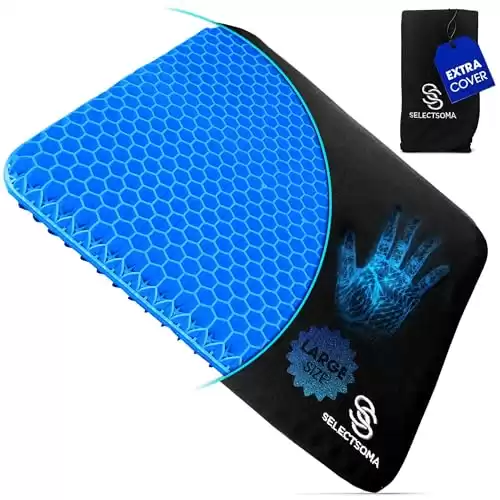SelectSoma Large Gel Seat Cushion for Desk Chair - Pressure Relief for Back, Sciatica, Coccyx, and Tailbone Pain While Long Sitting – Wheelchair Cushion - Chair Pad for Cars and Trucks