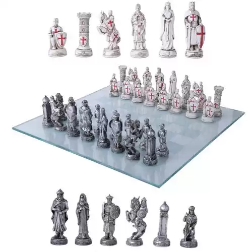 Gifts & Decors Crusader Christian Kingdoms VS Muslim Ottoman Empire Resin Chess Pieces with Glass Board Set