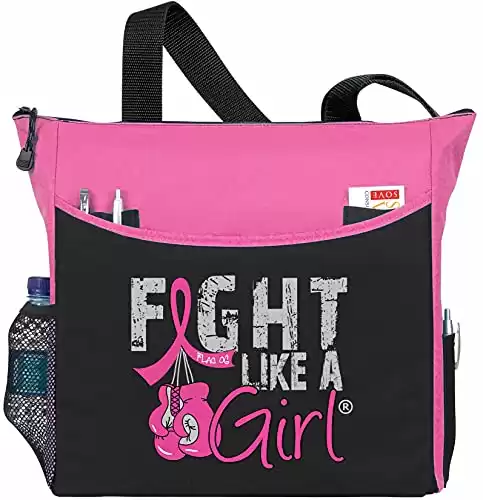 Fight Like a Girl Knockout Dakota 5-Pocket Tote Bag for Breast Cancer Awareness - Pink