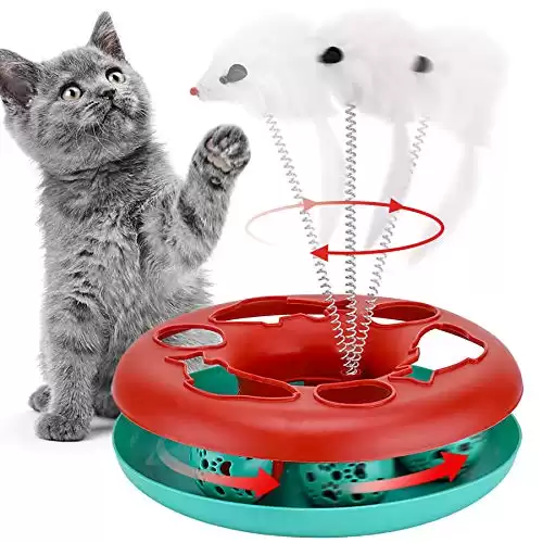 Cat Toys, Cat Toys for Indoor Cats,Interactive Kitten Toys Roller Tracks with Catnip Spring Pet Toy with Exercise Balls Teaser Mouse (red)