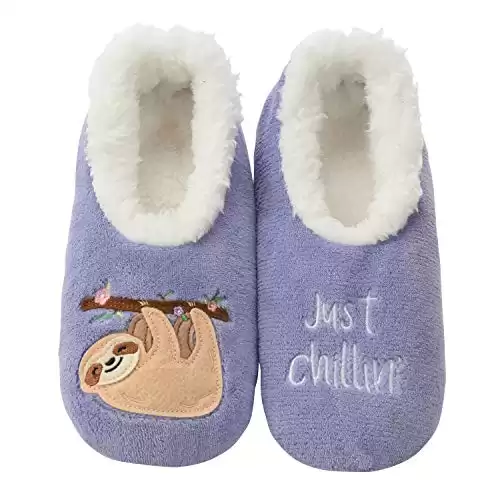 Snoozies Pairable Slipper Socks | Cozy and Fun House Slippers for Women, Fuzzy Slipper Socks |ith Unique Designs, Non Slip Socks - Sloth Just Chillin - Small