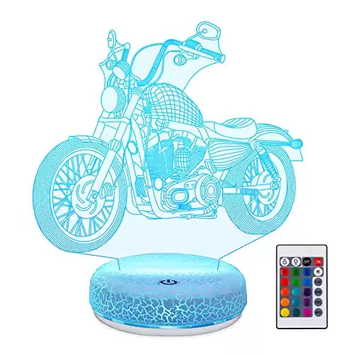 Motorcycle 3D Illusion Lamp USB Rechargeable 16 Color Changing LED Night Light Dimmable Atmosphere Nightlight with Remote Control, Novelty Bedroom Home Decor - Creative Gifts