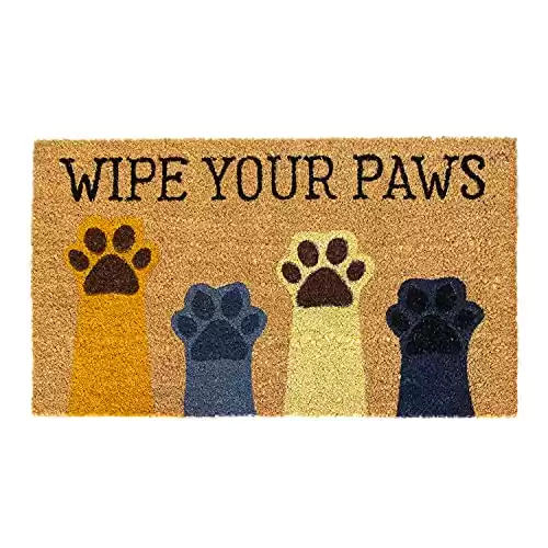 Avera Products Wipe Your Paws Natural Coir Doormat Anti-Slip Rubber Back | 17" x 29" Perfect for Outdoors | Low Maintenance Animal Welcome Mat | Colorful and Fun Pet Approved