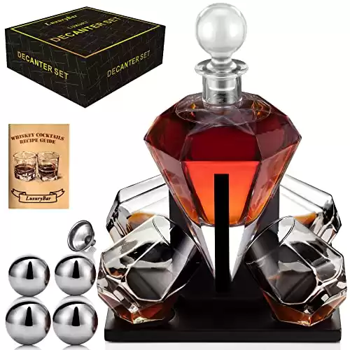 LuxuryBar Whiskey Decanter Set with Glasses 4ChillBall,Tequila Bourbon Decanter Whiskey Gifts for Men Dad,Liquor Decanter Dispenser Whiskey Set,Vodka Crystal Decanters for Alcohol,Whisky Decanters Men