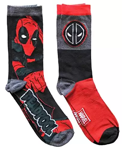 Marvel Deadpool Men's Crew Socks 2 Pair Pack Shoe Size 6-12